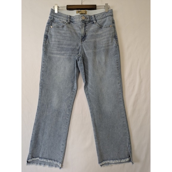 Democracy Womens Ab Solution Light Wash Frayed Hem Straight Leg Jeans Size 8 - Picture 1 of 9